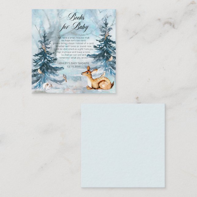 Carte D'accompagnement Bois Animaux Baby shower d'hiver Demande de réserv (Devant / Derrière)