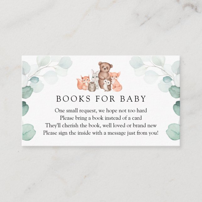 Carte D'accompagnement Bois Animaux Eucalyptus Demande de livre pour bébé (Devant)