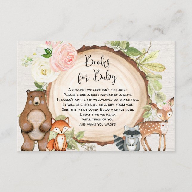 Carte D'accompagnement Bois animaux réserver demander fille baby shower e (Devant)
