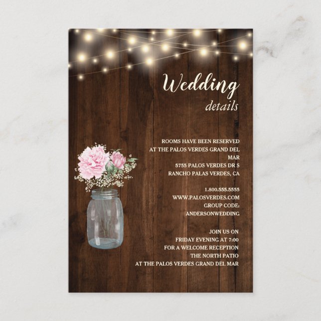 Carte D'accompagnement Bois Chaîne éclaire Floral Jar Détails du Mariage (Devant)