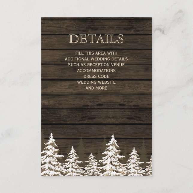 Carte D'accompagnement Bois de Barnwood Pin rustique Mariage d'hiver (Devant)