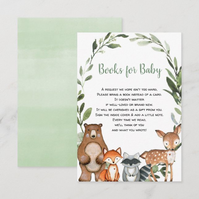 Carte D'accompagnement Bois de verdure animaux réserver demander baby sho (Devant / Derrière)