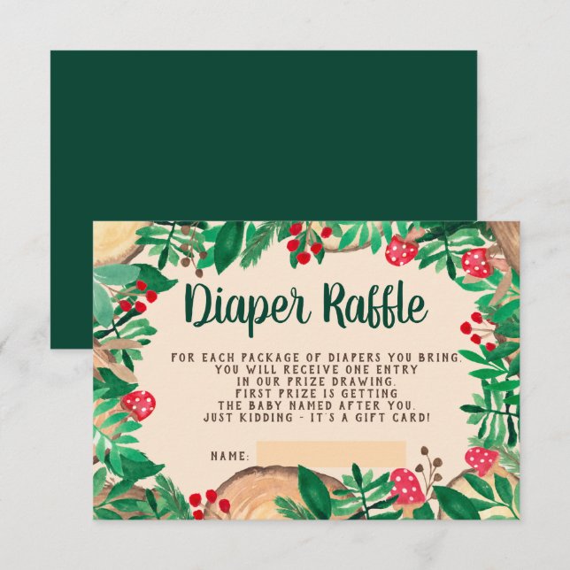 Carte D'accompagnement bois forêt bois vert bois diaper tombola douche (Devant / Derrière)