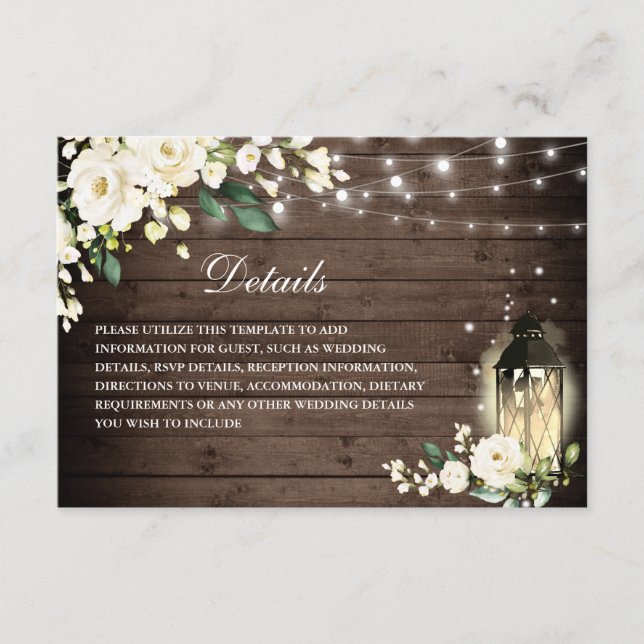 Carte D'accompagnement Bois Rose Floral Lanterne Détails du Mariage (Devant)