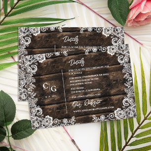 Carte D'accompagnement Bois rustique et dentelle blanche Détails du Maria