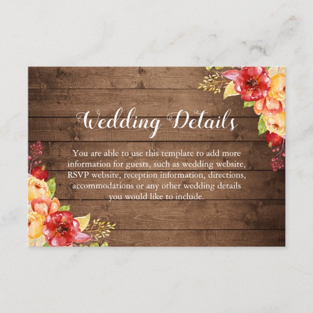 Carte D'accompagnement Bois rustique Feuilles d'automne Mariage Floral Dé (Devant)
