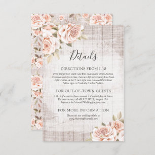 Carte D'accompagnement Bois rustique & Roses romantiques Détails / Direct