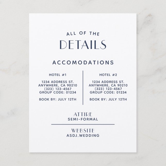 Carte D'accompagnement Boîtier de détails de Mariage Ecru Simple (Devant)