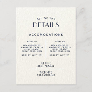 Carte D'accompagnement Boîtier de détails de Mariage Ecru Simple