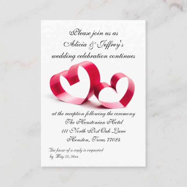 Carte D'accompagnement Boîtier De Mariage Des Coeurs De Ruban (Devant)