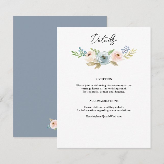 Carte D'accompagnement Boîtier de Mariage floral rustique bleu foncé (Devant / Derrière)