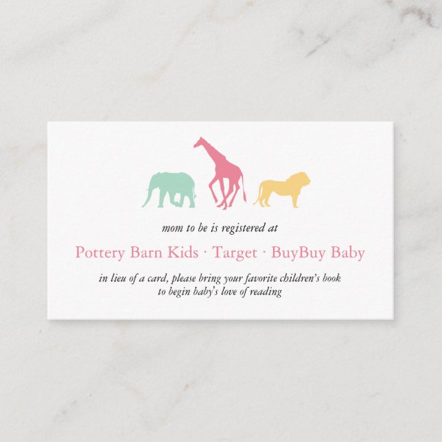 Carte D'accompagnement Boîtier de registre pour bébés animaux Safari simp (Devant)