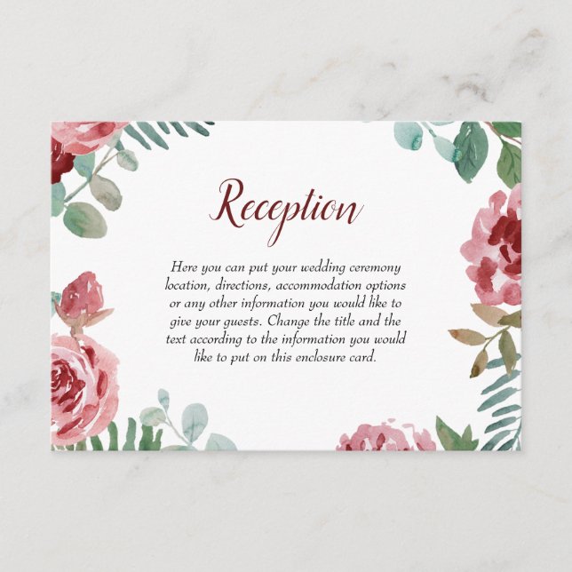 Carte D'accompagnement Boîtier du Mariage de Rose de houille de Bourgogne (Devant)