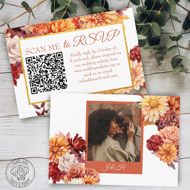 Carte D'accompagnement Boîtier Mariage RSVP Floral QR Code Automne (Créateur téléchargé)