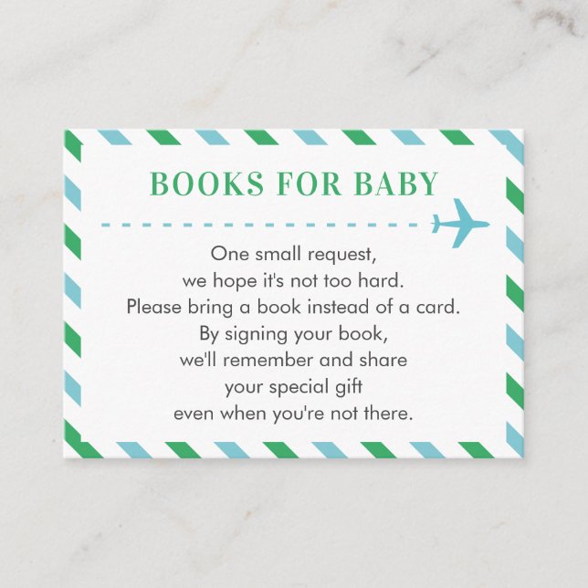 Carte D'accompagnement Books for Baby Request Blue Green Boy (Devant)