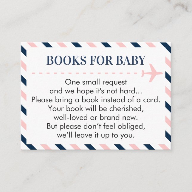 Carte D'accompagnement Books for Baby Request Pink Navy Boy Girl (Devant)