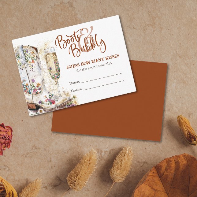 Carte D'accompagnement Boots et Fête des mariées Bubbly Devinez combien d (Guess How Many Kisses bridal shower game)