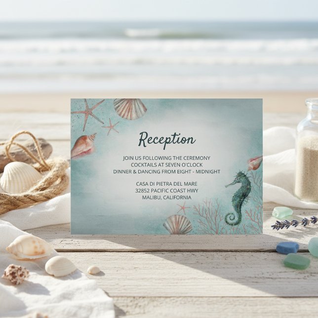 Carte D'accompagnement Bord de mer | Plage Bleu Nautique Mariage Réceptio (Créateur téléchargé)