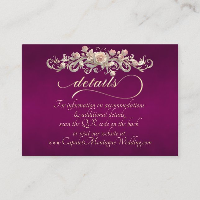 Carte D'accompagnement Bordure d'arc de rose, Code QR - Prune (Devant)