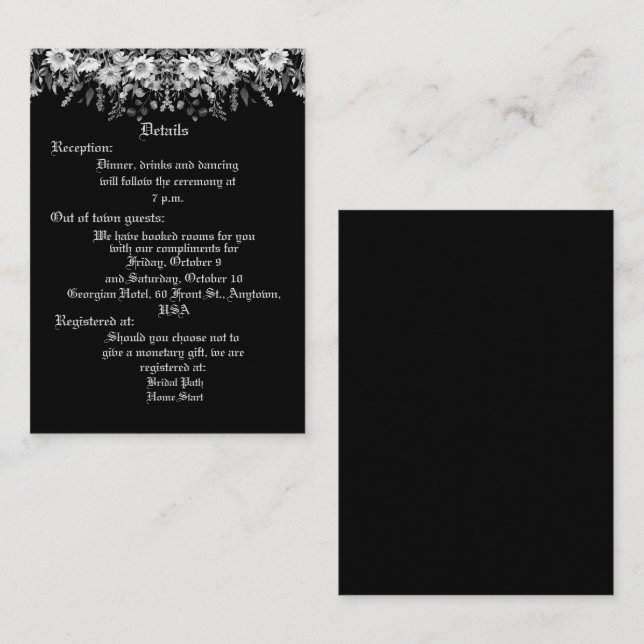 Carte D'accompagnement Bordure de marguerite florale noir et blanc (Devant / Derrière)