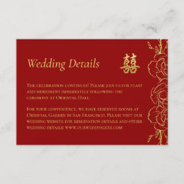 Carte D'accompagnement Bordure fleurie or rouge détails mariages chinois