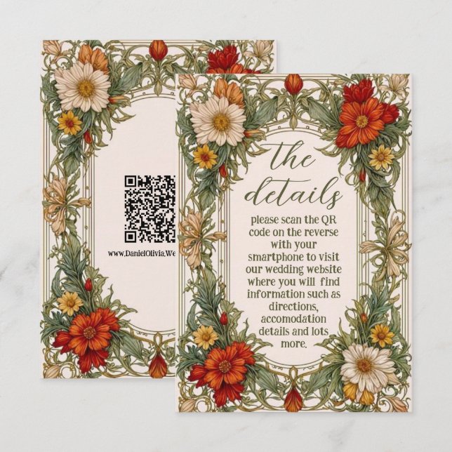 Carte D'accompagnement Bordure ornée victorienne avec Mariage Fleur sauva (Devant / Derrière)