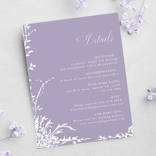 Carte D'accompagnement Botanical Arch Garden Lavender Wedding Details (Créateur téléchargé)