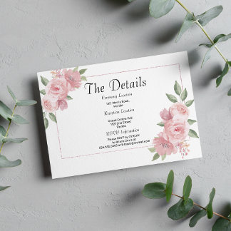 Carte D'accompagnement Botanical mint pastel pink floral Details Card