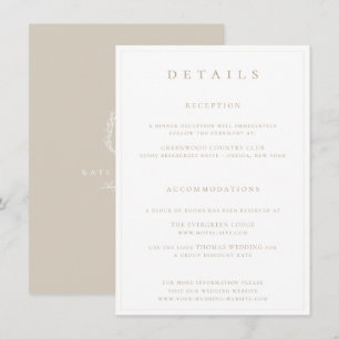Carte D'accompagnement Botanique Crest Monogramme Détails du Mariage Boît