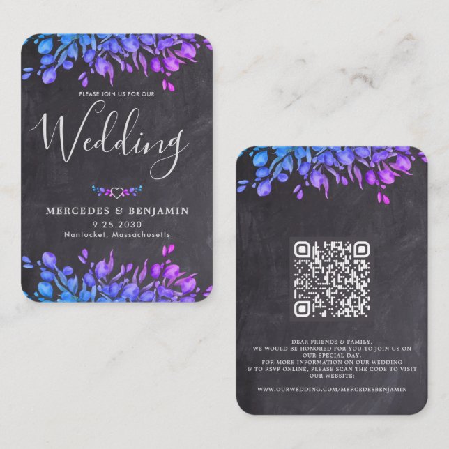 Carte D'accompagnement Botanique Eucalyptus QR Code Mariage rustique Invi (Devant / Derrière)
