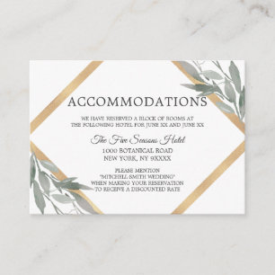 Carte D'accompagnement Botanique Feuille Gold Mariage HÉBERGEMENT