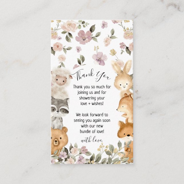 Carte D'accompagnement Botanique Forêt mignonne Bébé Merci animal (Devant)