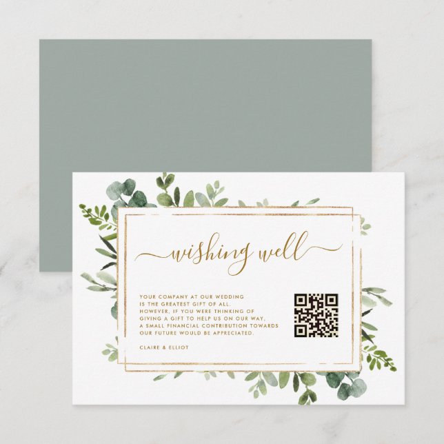 Carte D'accompagnement Botanique Gold Green Wishing Well avec QR Code (Devant / Derrière)