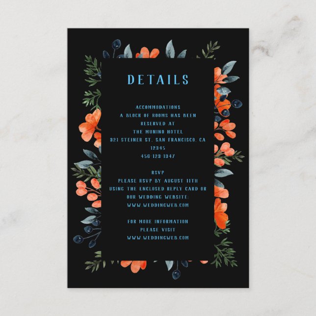 Carte D'accompagnement Botaniques en fleurs Orange Floral Détails du Mari (Devant)