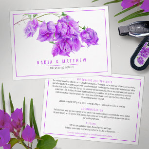 Carte D'accompagnement Bougainvillea aquarelle violet détails du mariage