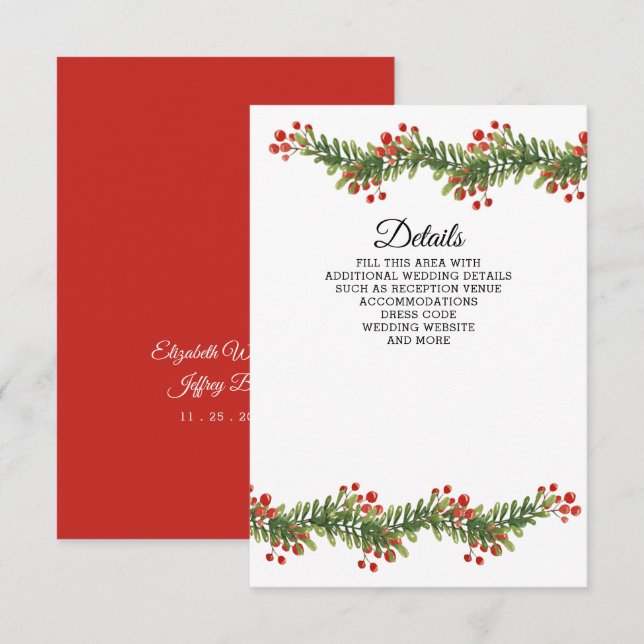 Carte D'accompagnement Boughs rustiques de Holly Mariage de Noël d'hiver (Devant / Derrière)