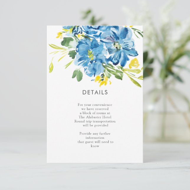 Carte D'accompagnement Bouquet de fleurs bleu aquarelle Détails (Debout devant)
