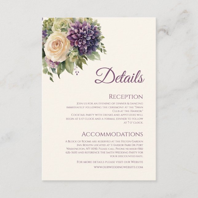 Carte D'accompagnement Bouquet de fleurs violettes à l'aquarelle - Mariag (Devant)