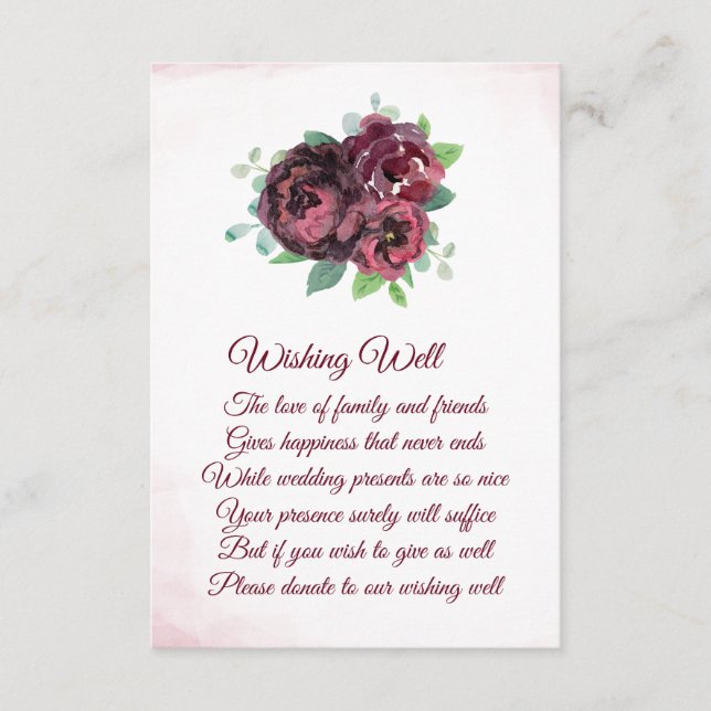 Carte D'accompagnement Bouquet de rose de Bourgogne Mariage de souhaits (Devant)
