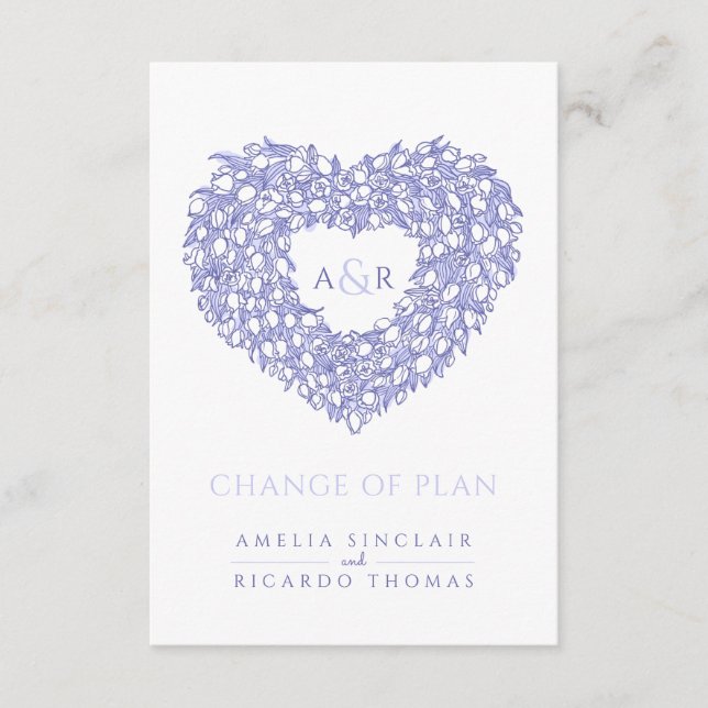 Carte D'accompagnement Bouquet de tulipe mariage monogramme bleu blanc ch (Devant)