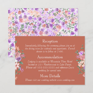 Carte D'accompagnement Bouquet Peach, Lilac & Clay Rose Détails du Mariag