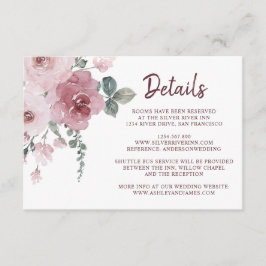 Carte D'accompagnement Bourgogne Dusty Rose Floral Détails Mariage Enclos