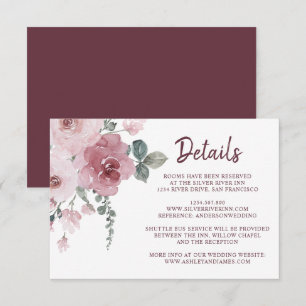 Carte D'accompagnement Bourgogne Dusty Rose Floral Détails Mariage Enclos