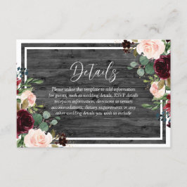 Carte D'accompagnement Bourgogne et Fleurs rousses Mariage de bois de cha