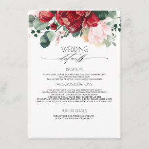 Carte D'accompagnement Bourgogne et rose pâle Information du Mariage Invi