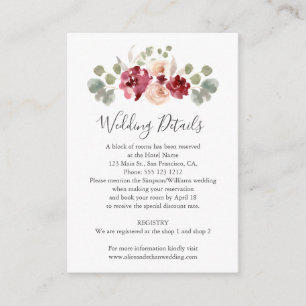 Carte D'accompagnement Bourgogne Flower Greenery Détails du Mariage