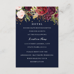Carte D'accompagnement Bourgogne Or Navale Confettis Floral Mariage Hôtel