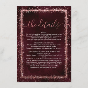 Carte D'accompagnement Bourgogne Rose Gold Sprinted Confetti Détails