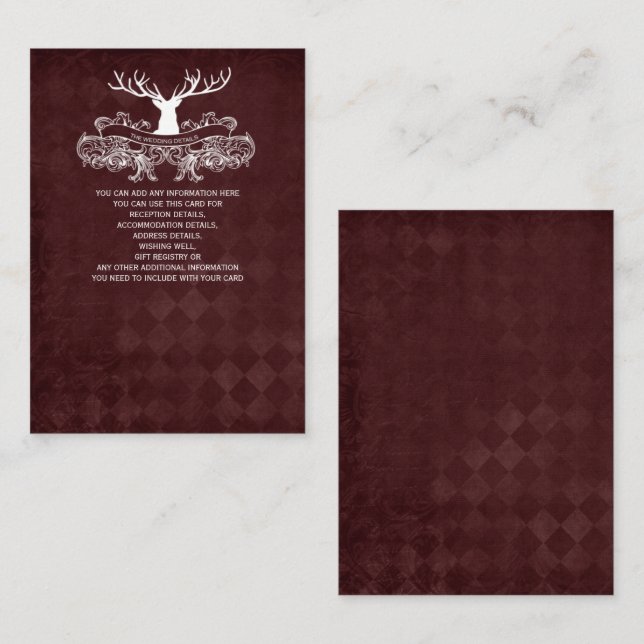 Carte D'accompagnement Bourgogne Rustique Antler Deer Mariage Woodland (Devant / Derrière)