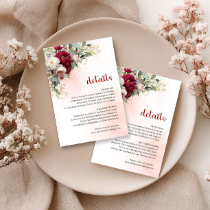 Carte D'accompagnement Bourgogne sophistiqué Fleurs blanches Détails doré